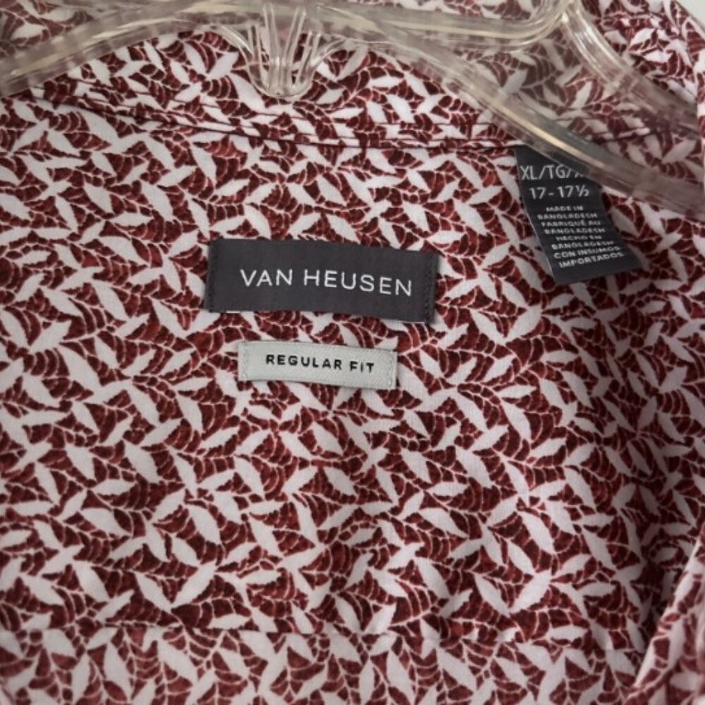 EUC Van Heusen Men's Camp Shirt XL Regular Fit Short Sleeve Button Up Red Print